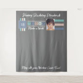 Birthday party om het even welke leeftijdfoto grij wandkleed (Voorkant)