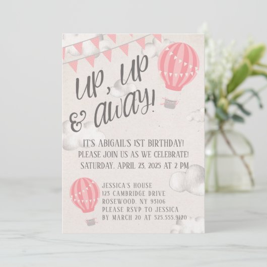 Birthday Party on up and Away Hot Air Kaart (Staand voorkant)