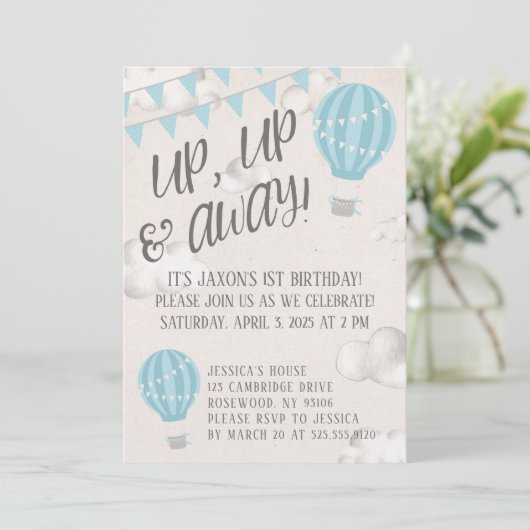 Birthday Party on up and Away Hot Air Kaart (Staand voorkant)