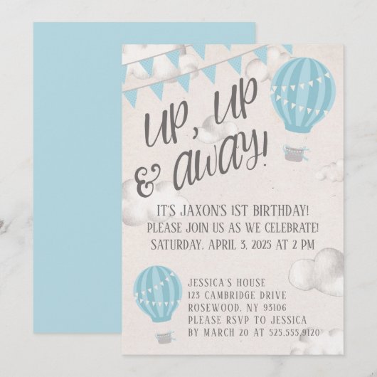 Birthday Party on up and Away Hot Air Kaart (Voorkant / Achterkant)