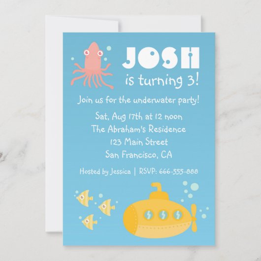 Birthday Party - Onderwaterthema met onderzeeër Kaart (Voorkant)