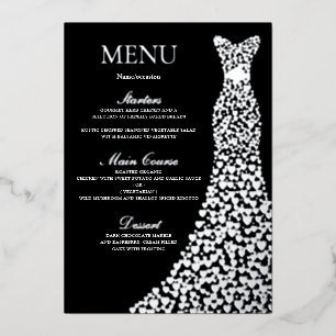 Birthday Party or Bridal Shower Black Menu Silver Folie Uitnodiging