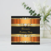 Birthday Party Oranje Gold Black Kaart (Staand voorkant)