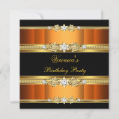 Birthday Party Oranje Gold Black Kaart (Voorkant)
