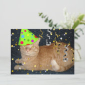 Birthday Party Oranje Tabby Cat Invite Kaart (Staand voorkant)