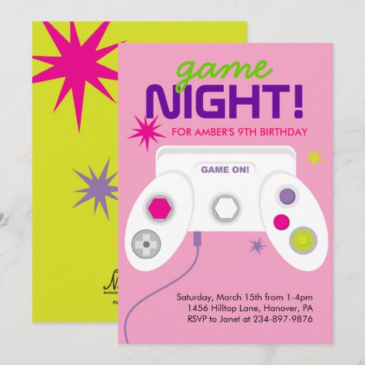 Birthday party over Arcade Video Game Kaart (Voorkant / Achterkant)