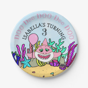 Birthday party over baby Shark Girl Papieren Bordje