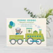 Birthday party over Choo Train Blauwgroen Beer Kaart (Staand voorkant)