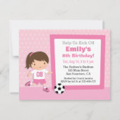 Birthday party over cute Girl Pink Soccer Kaart (Voorkant)