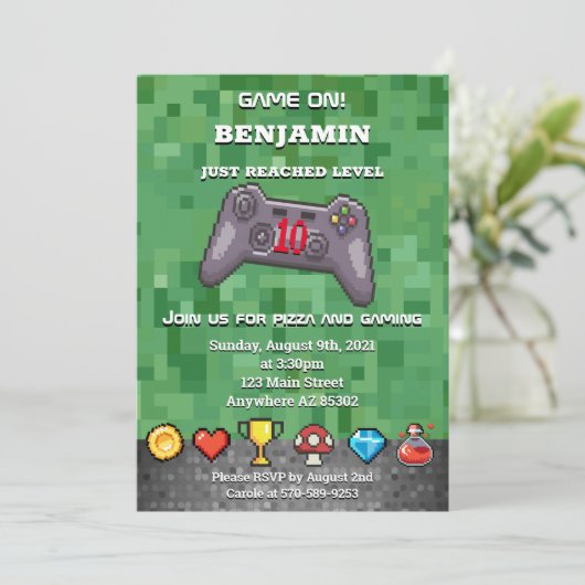 Birthday party over gamer in controller kaart (Staand voorkant)