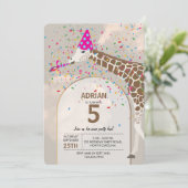 Birthday party over Giraffe die Safari Animals koo Kaart (Staand voorkant)