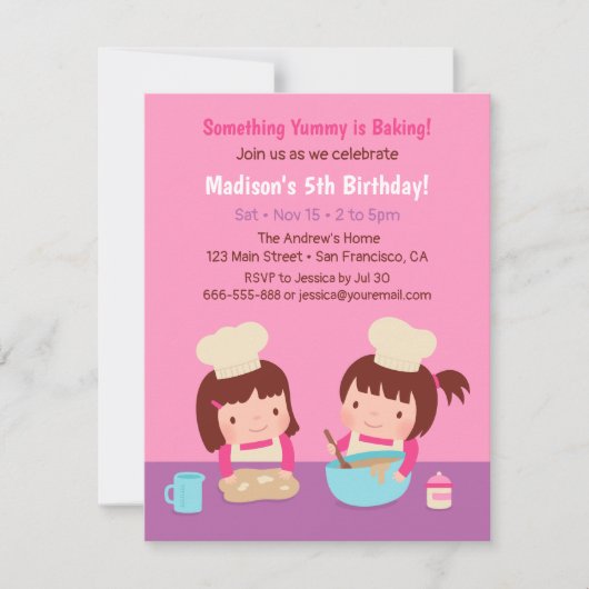 Birthday party over het koken van bakmeisjes kaart (Voorkant)