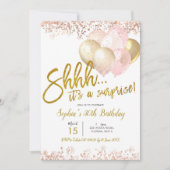 Birthday party over roze en gouden ballon kaart (Voorkant)