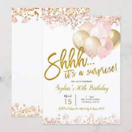 Birthday party over roze en gouden ballon kaart