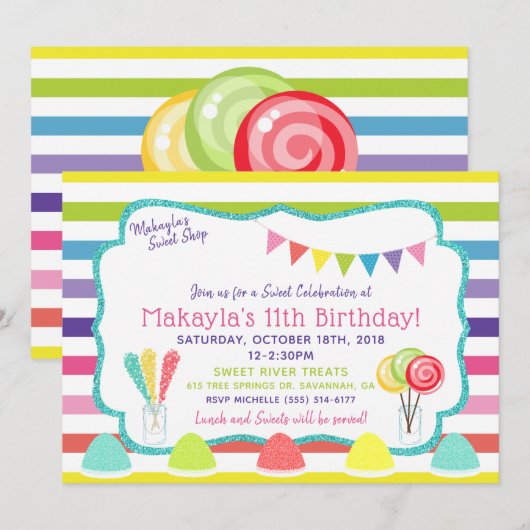 Birthday party over snoep Party Sweet Shop Kaart (Voorkant / Achterkant)