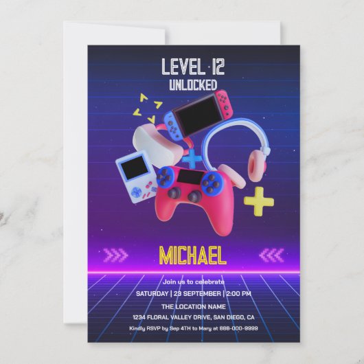 Birthday-party over videogame kaart (Voorkant)