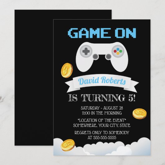 Birthday-party over videogame kaart (Voorkant / Achterkant)