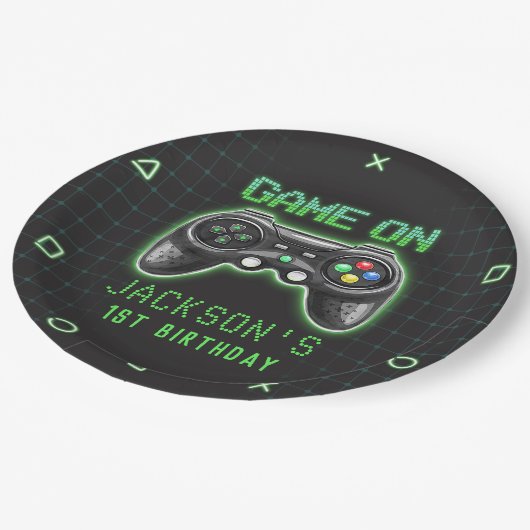 Birthday-party over videogame papieren bordje (Gekanteld)