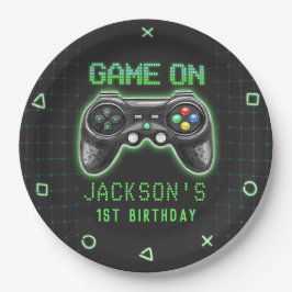 Birthday-party over videogame papieren bordje