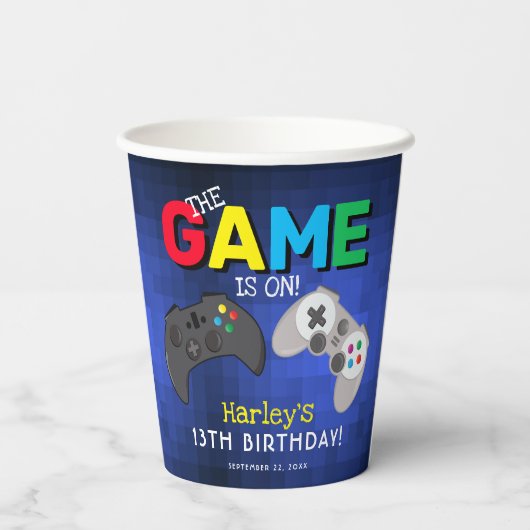 Birthday party over videogame van Cool Fun Papieren Bekers (Achterkant)