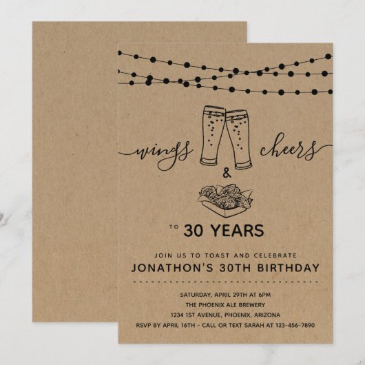 Birthday party over wings- en bierprijzen - elke l kaart (Voorkant / Achterkant)