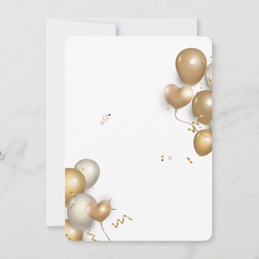 Birthday party over witte en gouden ballonnen kaart (Achterkant)