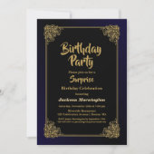 Birthday party over zwarte en goudsurrogaat kaart (Voorkant)