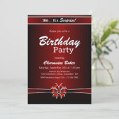 Birthday party over zwarte en rode verrassingen kaart (Staand voorkant)