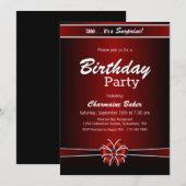 Birthday party over zwarte en rode verrassingen kaart (Voorkant / Achterkant)