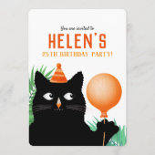 Birthday party over zwarte kat en ballon kaart (Voorkant)