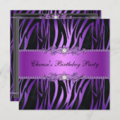 Birthday Party Paars Black Zebra Diamond Kaart (Voorkant / Achterkant)