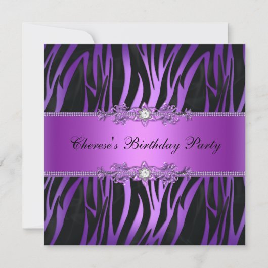 Birthday Party Paars Black Zebra Diamond Kaart (Voorkant)
