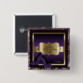 Birthday Party | Paars en goud Vierkante Button 5,1 Cm (Voorkant /achterkant)