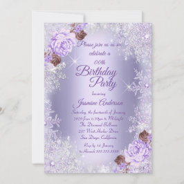 Birthday Party Paars Floral Winter Wonderland Kaart