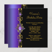 Birthday Party Paars Gold Black Kaart (Voorkant / Achterkant)