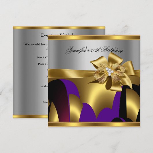 Birthday Party Paars Gold Silver Grey Abstract Kaart (Voorkant / Achterkant)