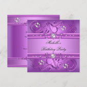 Birthday Party Paars Pink Pearl Jewel floral Kaart (Voorkant / Achterkant)