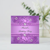 Birthday Party Paars Pink Pearl Jewel floral Kaart (Staand voorkant)