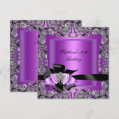 Birthday Party Paars Silver Black Bow Kaart (Voorkant / Achterkant)
