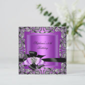 Birthday Party Paars Silver Black Bow Kaart (Staand voorkant)
