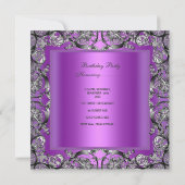 Birthday Party Paars Silver Black Bow Kaart (Achterkant)