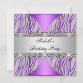 Birthday Party Paars Silver Gray Pearl Diamond Kaart (Voorkant)