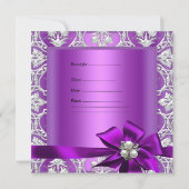 Birthday Party Paars Silver Pearl Damask Kaart (Achterkant)