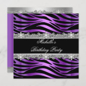 Birthday Party Paars Silver Zebra Diamond Black Kaart (Voorkant / Achterkant)