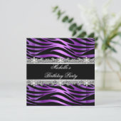 Birthday Party Paars Silver Zebra Diamond Black Kaart (Staand voorkant)