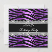 Birthday Party Paars Silver Zebra Diamond Black Kaart (Voorkant)