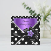 Birthday Party Paarse Black Polka Dots Kaart (Staand voorkant)