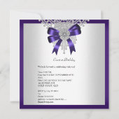 Birthday Party Paarse Bow Silver White Diamond Kaart (Achterkant)