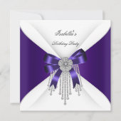 Birthday Party Paarse Bow Silver White Diamond Kaart (Voorkant)