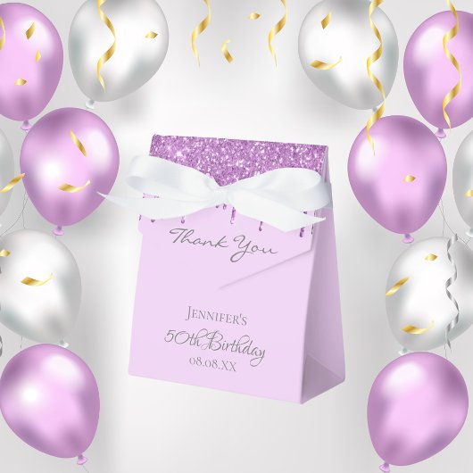 Birthday Party paarse glitter violet bedankt Bedankdoosjes